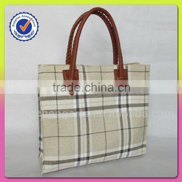 Fashion beautiful tote bag with polyester ladies handbag hand woven pp handle manufacturers