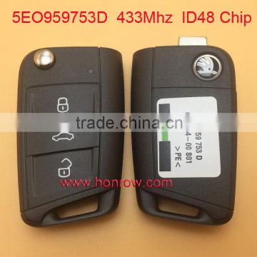 Original Skoda 3 Button remote key with 433Mhz and ID48 Chip (5EO959753D 012194-00S01) vw skoda remote key