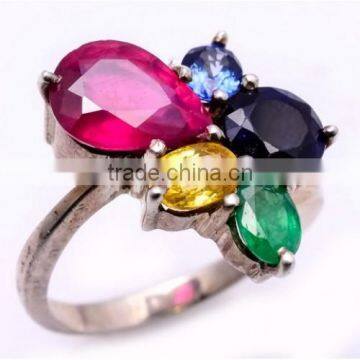 The Gopali Jewellers 925 Sterling Silver Handmade Ruby Sapphire Emerald Gemstone Fashion Ring Handmade Ring For Women