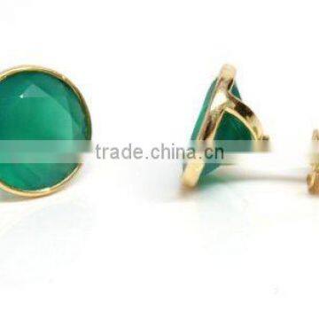 The Gopali Jewellers Round Studs Green Onyx Stud Earring Women Studs Earring