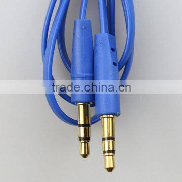 Gold Plated 3.5mm Stereo male to male moulded plugs flat Gold plated cable with Blue