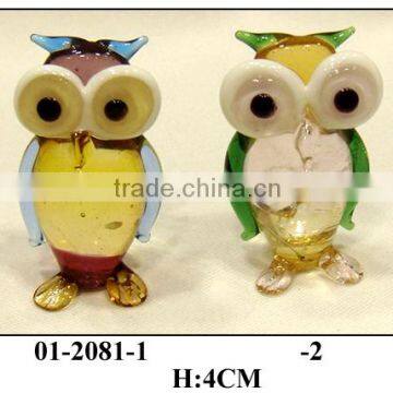 colored hand made glass standing owl with big eyes for ornament