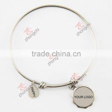 Alloy metal adjustable custom logo charms bracelet