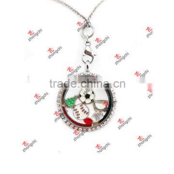 Christmas Locket 30mm Round Crystal Silver DIY Lockets Necklace (RCL51016)