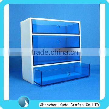 Home Decoration Blue Acrylic Storage Organizer Box, Plexiglass Acrylic Material 4 Drawer Box