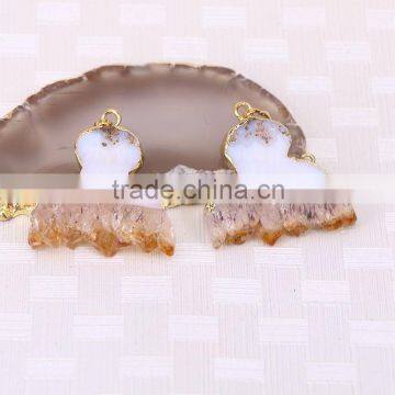 Natural Topaz Quartz Druzy Pendants, Gold Plated Edged Slice Topaz Pendant For Jewelry Necklace Making