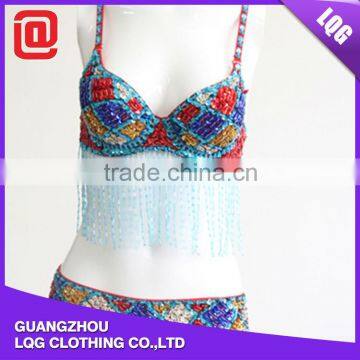 Wholesale bling colorful rhinestone beaded belly dance costume price