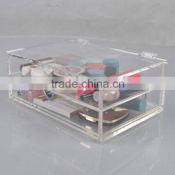 acrylic storage box with 2 drawers, flip cover