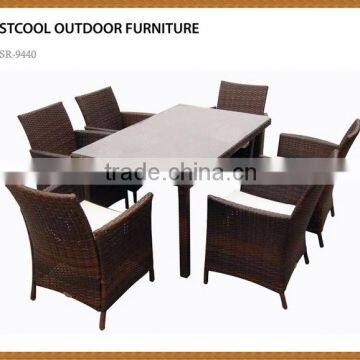 Rattan Outdoor Garden 6 Chairs Rectangle Table Dining Set