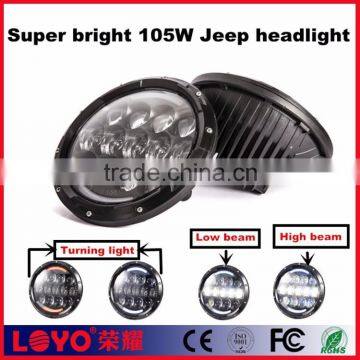 2016 new super power 105w led h4 headlight round 7 inch motorcycle angle eyes headlight for jeep wrangler