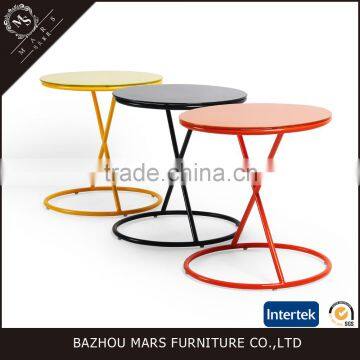Temperd glass cross metal leg colorful corner table