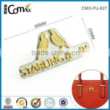 Gold letters birds custom metal logos for handbag