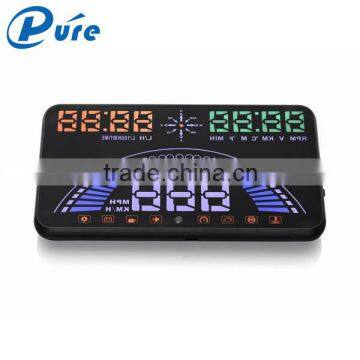 5.8 inch gps hud /obd hud head up display for car with display over speed and high water temperature alarm