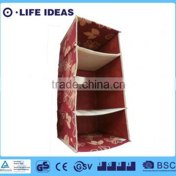 red non-woven fabric collapsible clothes hanging organizer with 3 tiers