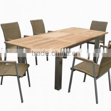 stainless steel frame with teak top extendable table and chair