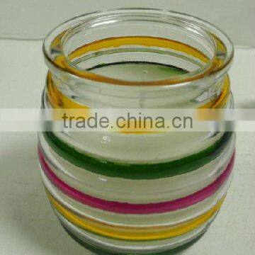 clear decaled cylinder glass candle jar