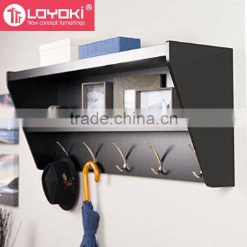 New Design Entryway Wall Mounted Floating Shelf Home Furniture Eco-friendly Wood Wall Shelf With 5 Hooks photo-3