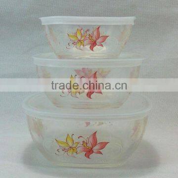 GH064 3pcs Oval Glass Bowl Set with deco