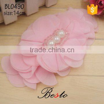 Antique girl bead center chiffon dress flower for baby