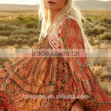 2016 New Burn-Out Ladies Long Csual Dresses Pictures Fashion Printed Vintage Dress HSd7295 photo-2