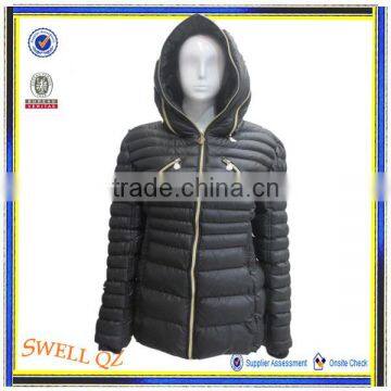 Custom design women black padding coat with hood