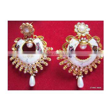 WHITE ENAMEL Earrings DANGLER MEENAKARI