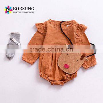 Custom Baby Clothes linen cotton Baby long sleeve ruffle Romper Girls Onesie