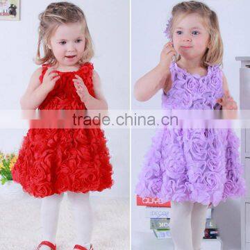Rose vest dress girls dress children's summer models three-dimensional flower princess dress big bow belt party 20072
