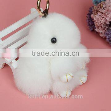 100% Real Genuine Rex Rabbit Furs Keychain Pendant Bag Car Charm Tag Cute Mini Rabbit Toy Doll Real Fur Monster charms