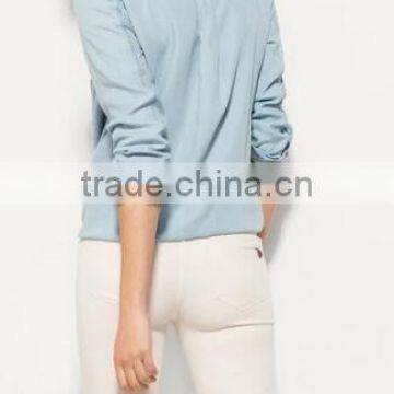 Runwaylover EY2336B Ladies Long Style Fashion Washed Denim Blouse photo-2