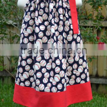 Navy and red Baseball Pillowcase Dress for little girls toddler