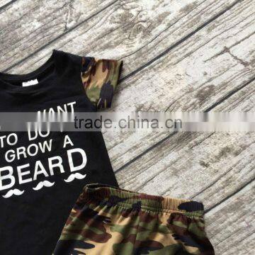 2016 New Arrival Baby Boys Summer Outfits Boys All I Want to do is Grow a BEARD Outfits Boys Camo Clothing Top With Shorts photo-3