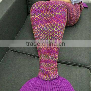 Bedroom Decor Crochet Knit Colors Fish Design Super Softextile Blanket Cozy Mermaid Tail Blanket With Sleeves photo-6