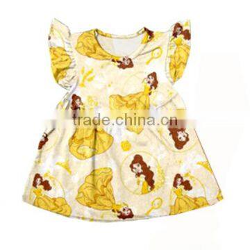 Hot selling baby girl spring flutter sleeve princess print kids dress