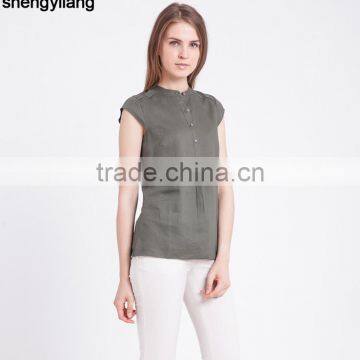 High Quality Blouse 100% Linen Shirts for Women Wholesale Short-sleeved Linen Shirt in Guangzhou photo-5