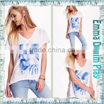2016 Top Custom Designs Ditigal Printing Girls Open Hem Deep V Neck T-Shirt photo-4