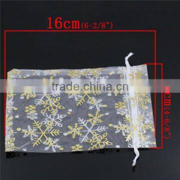 Organza Jewelry Bags Drawstring Rectangle White Christmas Snowflake Pattern 16cm x 12cm photo-2