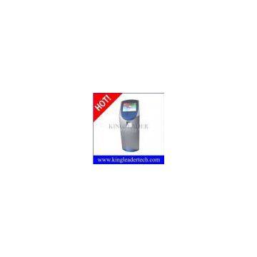 Ticket scanning touch screen kiosks with 45 degree angled-down barcode scanner