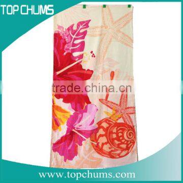 No minimum custom stock flower printed softextile cotton towels beach double for wholesale