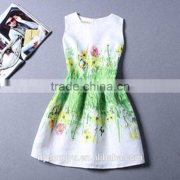 gree white slim fit r women printed A line dress/sym rose multi design sleeveless A line dress/polyester latest fashion