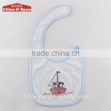 Top quality boutique cute fancy plain blue cotton waterproof baby bib manufacturer