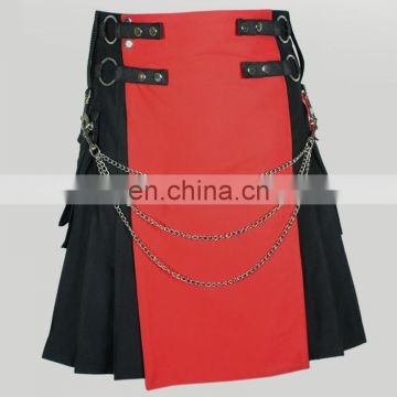 Red and Black Modern Fashion Punk Kilt with Chains