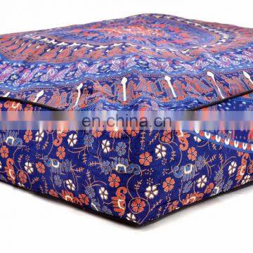 Square Cushion Cover Ottoman Pouf 35*35" Peacock Mandala Floor Pillow Cover Meditation Pillow Case Dog Bed Cover