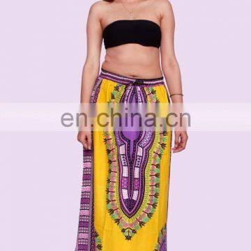 Indian Beautiful Womens African Dashiki Printed Long Full Maxi Dress Elastic Waist Skirt Cotton