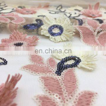 OLF0084 Latest design multi color 3d flower lace embroidered fabric with sequin