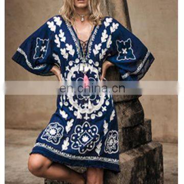 2017 New Fashion clothing manufacturers Heavy hand embroidered mexican dress for women Tunic Dress Stylish Kaftan Short Dress