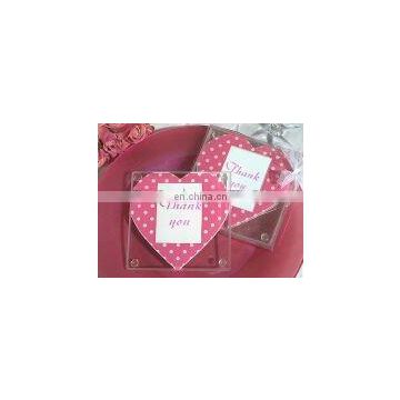 Pink And White Dot Heart Design Photo Coaster