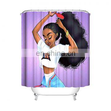 Shower Curtain Black Art African American Girl Black Afro Women Shower Curtains Set with Hooks