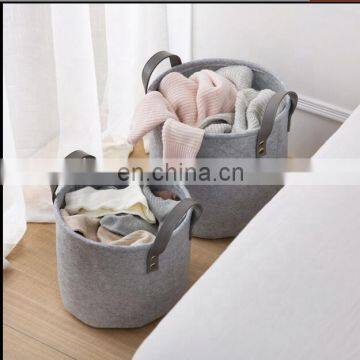 Large Capacity Strong Felt Laundry Basket With PU Leather Handle photo-5