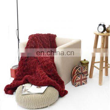 Wholesale Recycling Super Soft Extra Cozy Luxury Embossed Red White Rabbit Faux Fur Throw Blanket for Couch photo-4
